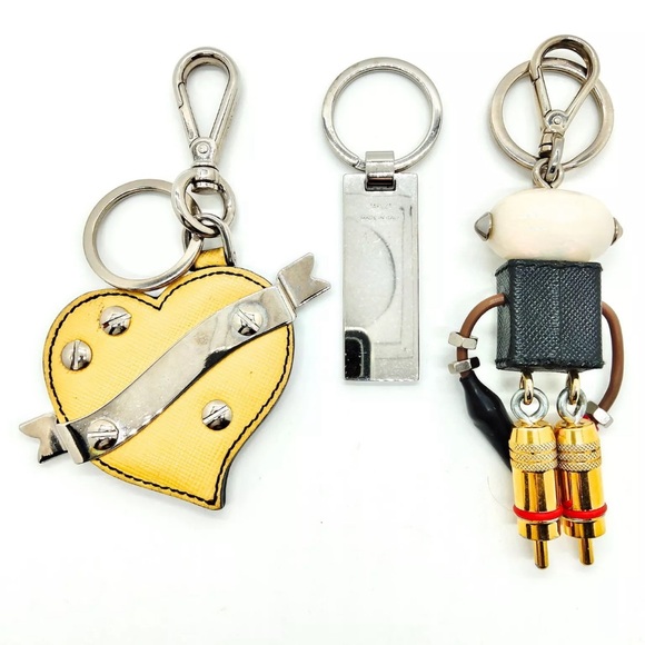 Auth Prada Industrial Keychain Bag Charm Set Edward Robot Yellow Heart Black Tag - Picture 3 of 8